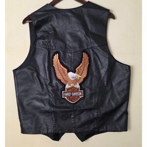Vintage Phase 2 Leather Vest Men's L Large Black Motorcycle Waistcoat Pockets